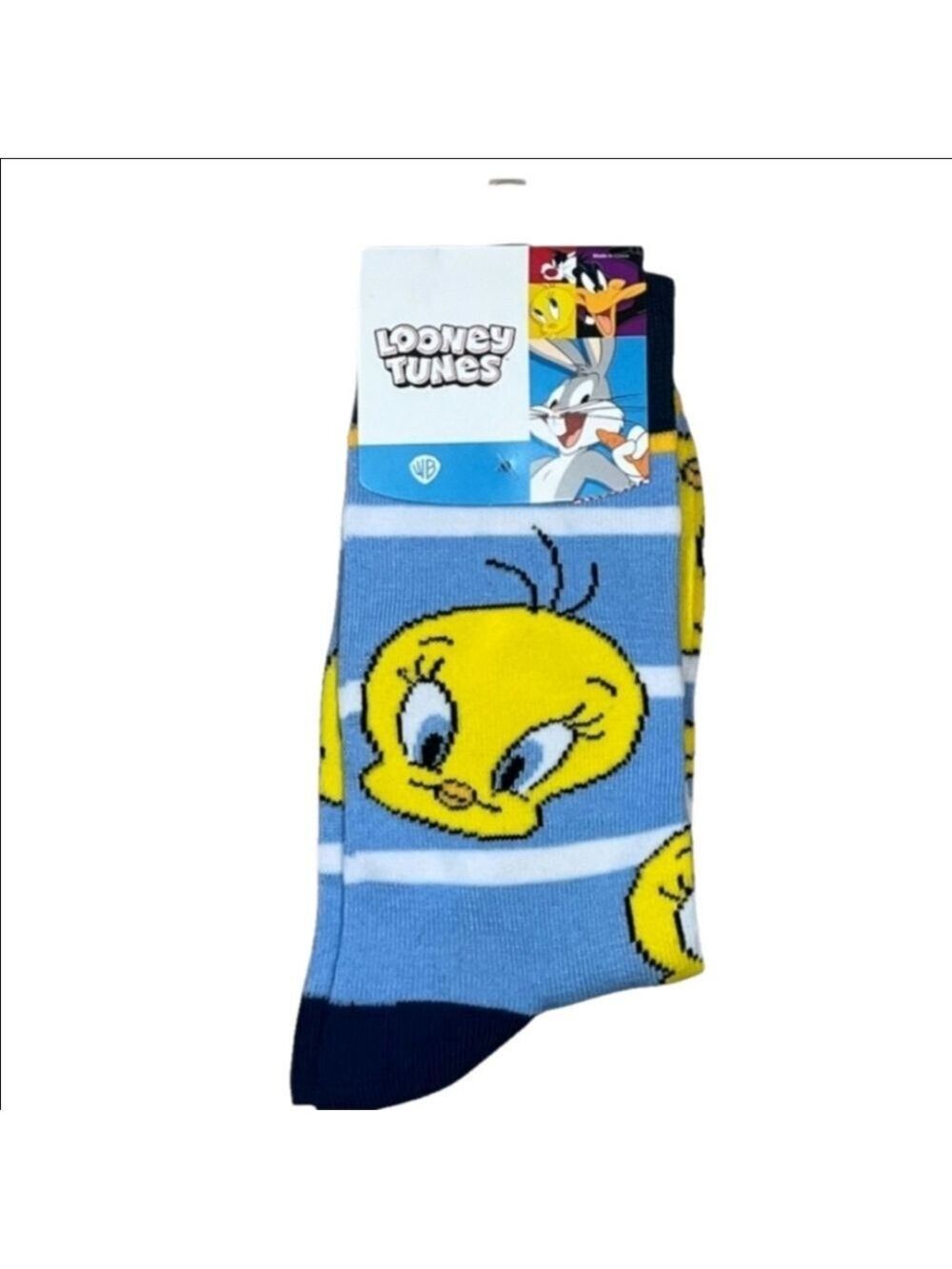 4/$25 New Warner Bros. Tweety Bird Blue Yellow Graphic Crew Socks Looney Tunes